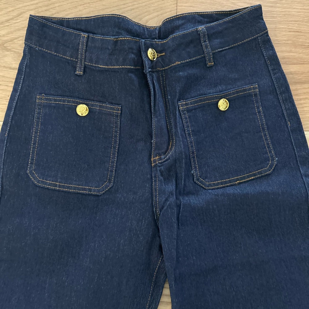 Dark Blue Denim Jeans with Gold Buttons